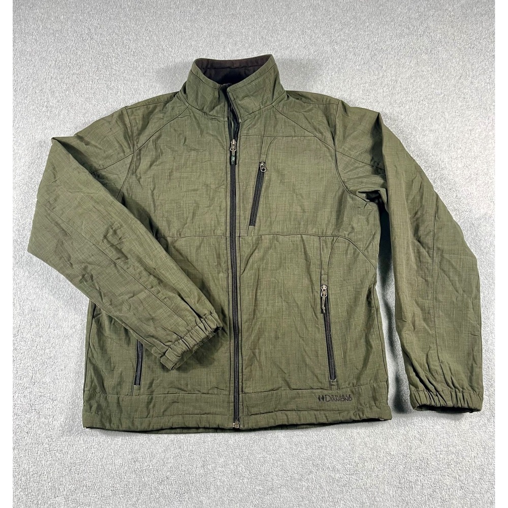 Double Diamond Black Mens Large Olive Green Fleece Lined Jacket Softshell Excell